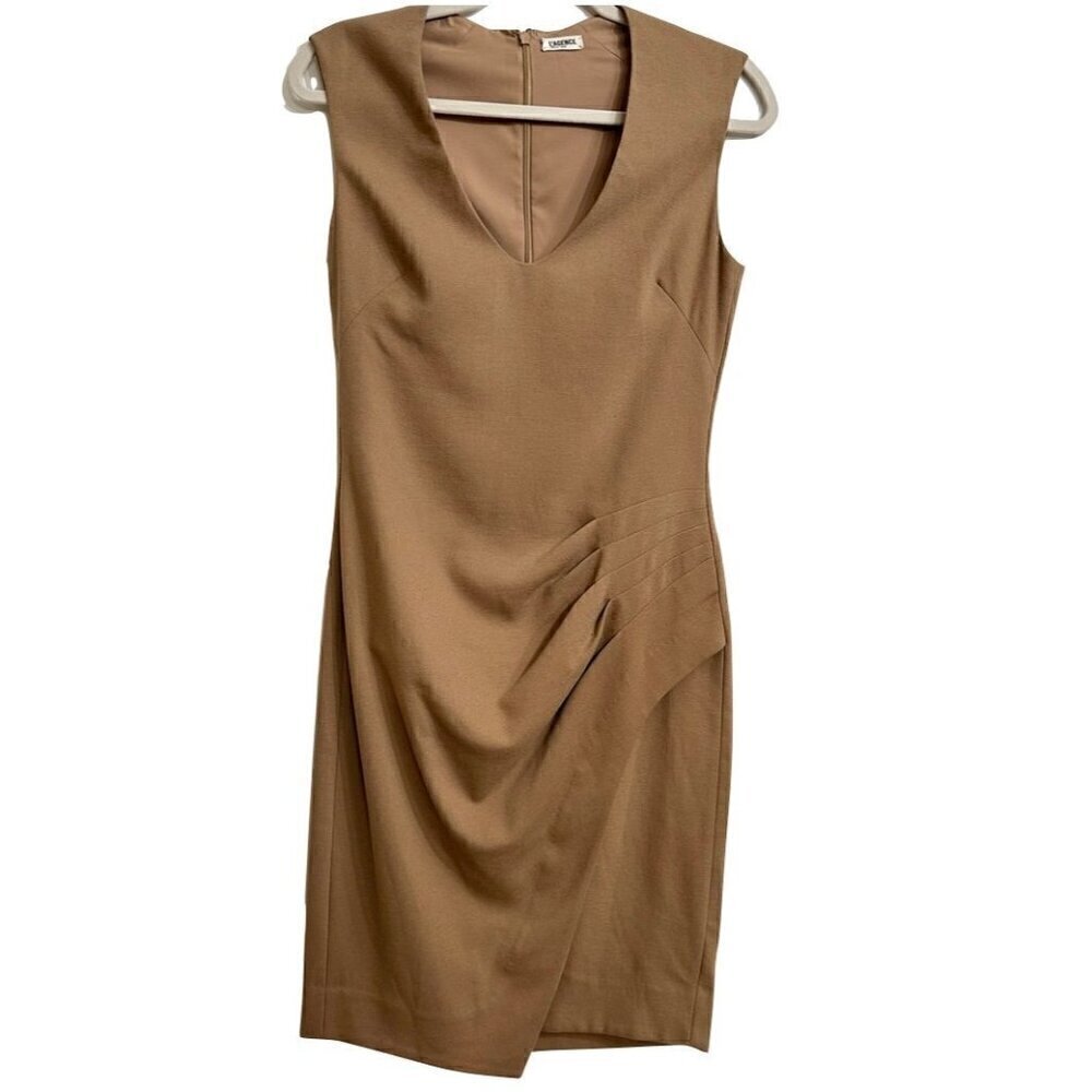 L'AGENCE V-Neck Sheath Ruched Sleeveless Knee Length Dress